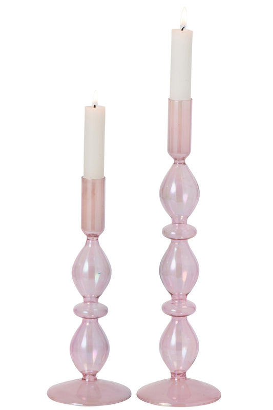 Set Van 2 Kaarshouder Pareleffect Glas Lichtroze