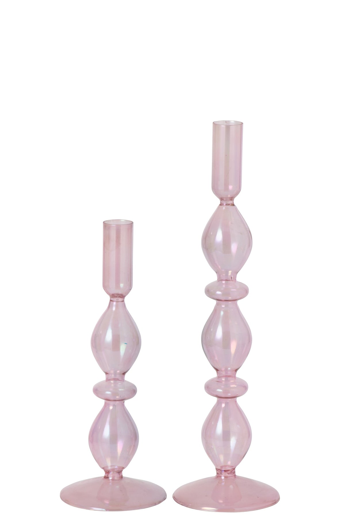 Set Van 2 Kaarshouder Pareleffect Glas Lichtroze