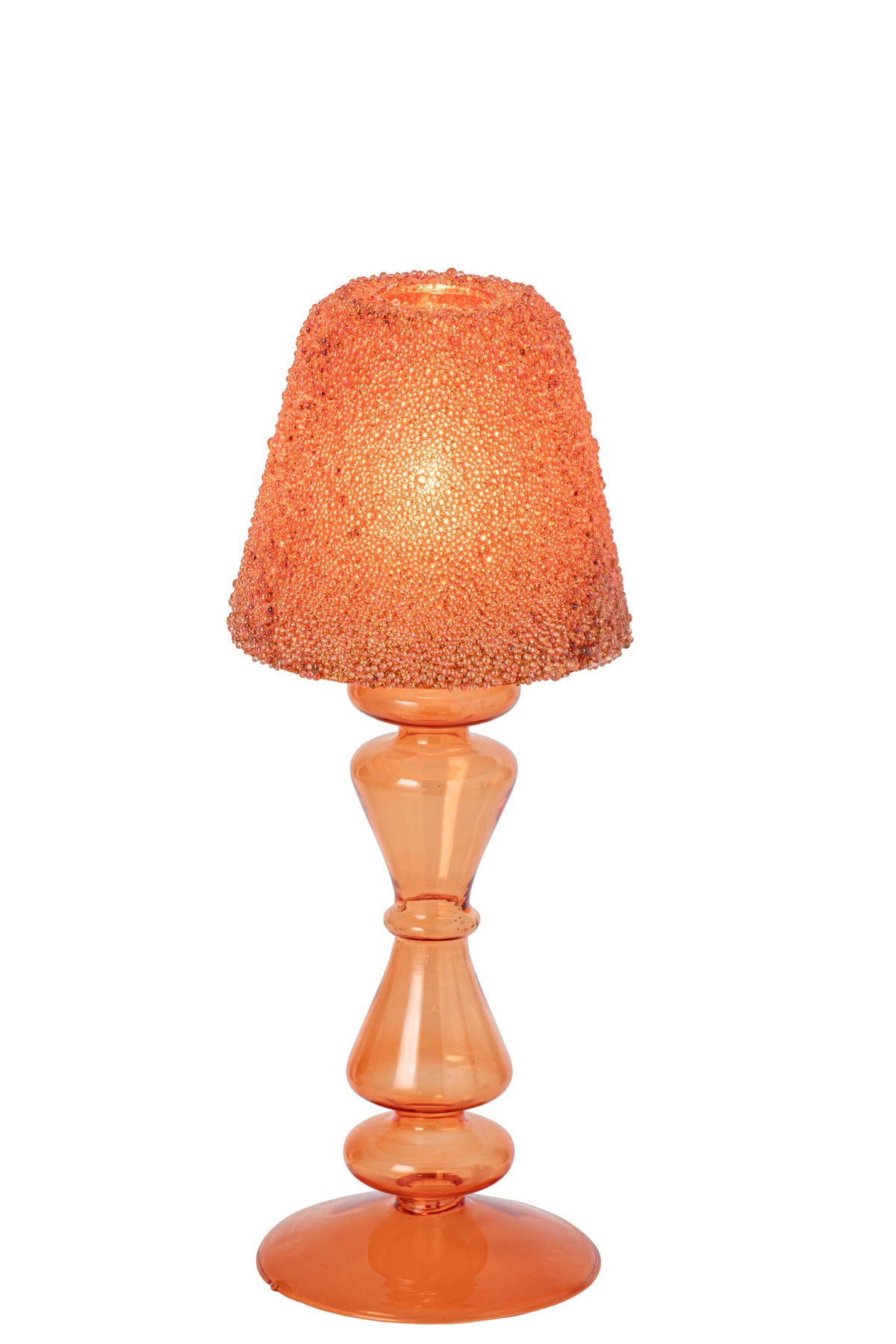 Theelichthouder Kralen Glas Oranje Small