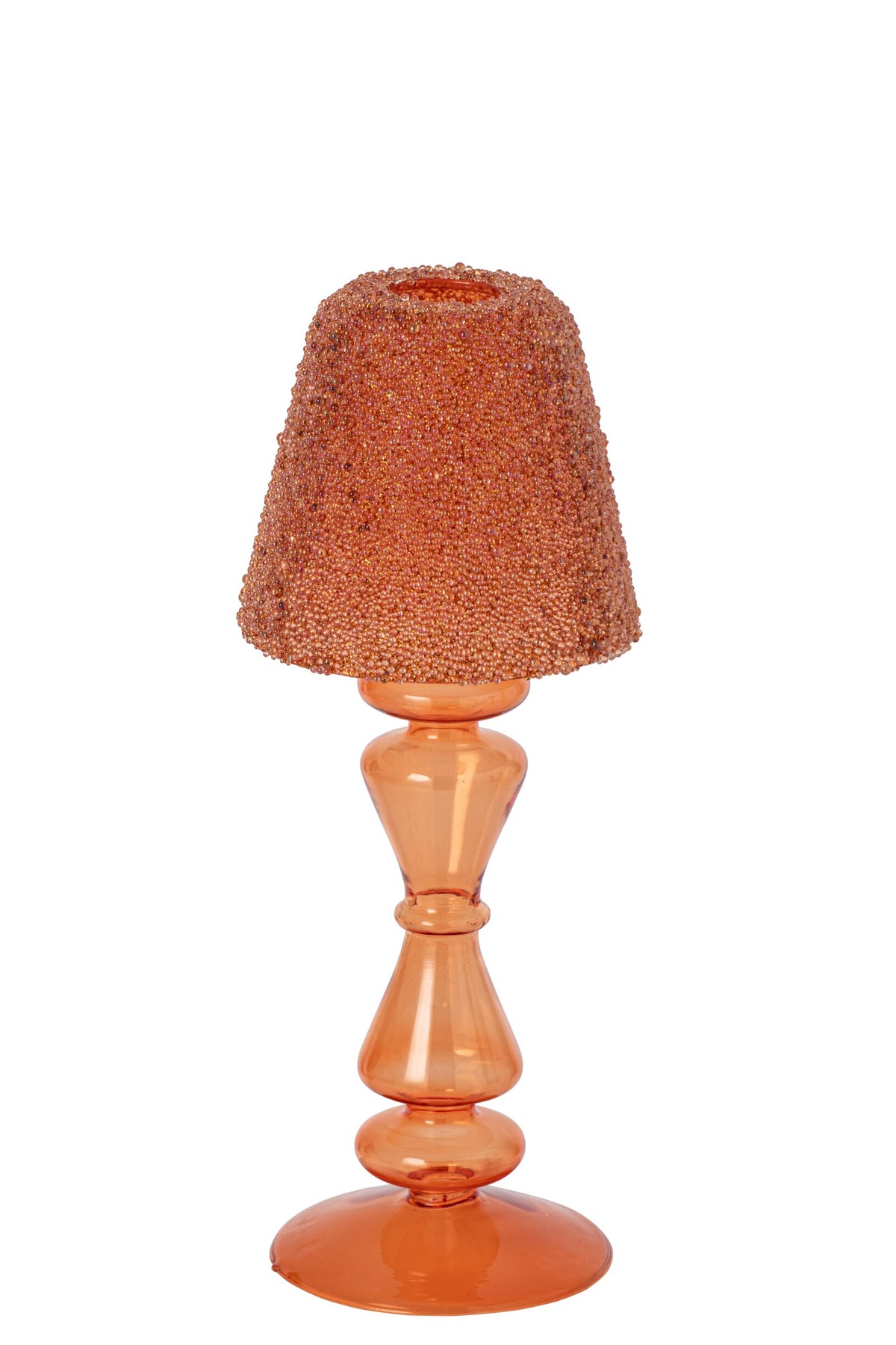Theelichthouder Kralen Glas Oranje Small