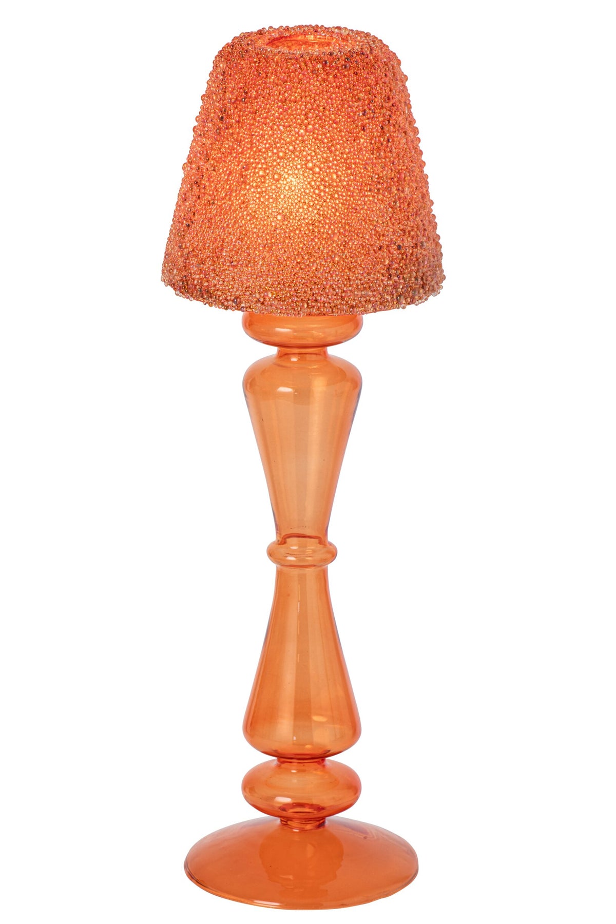 Theelichthouder Kralen Glas Oranje Large