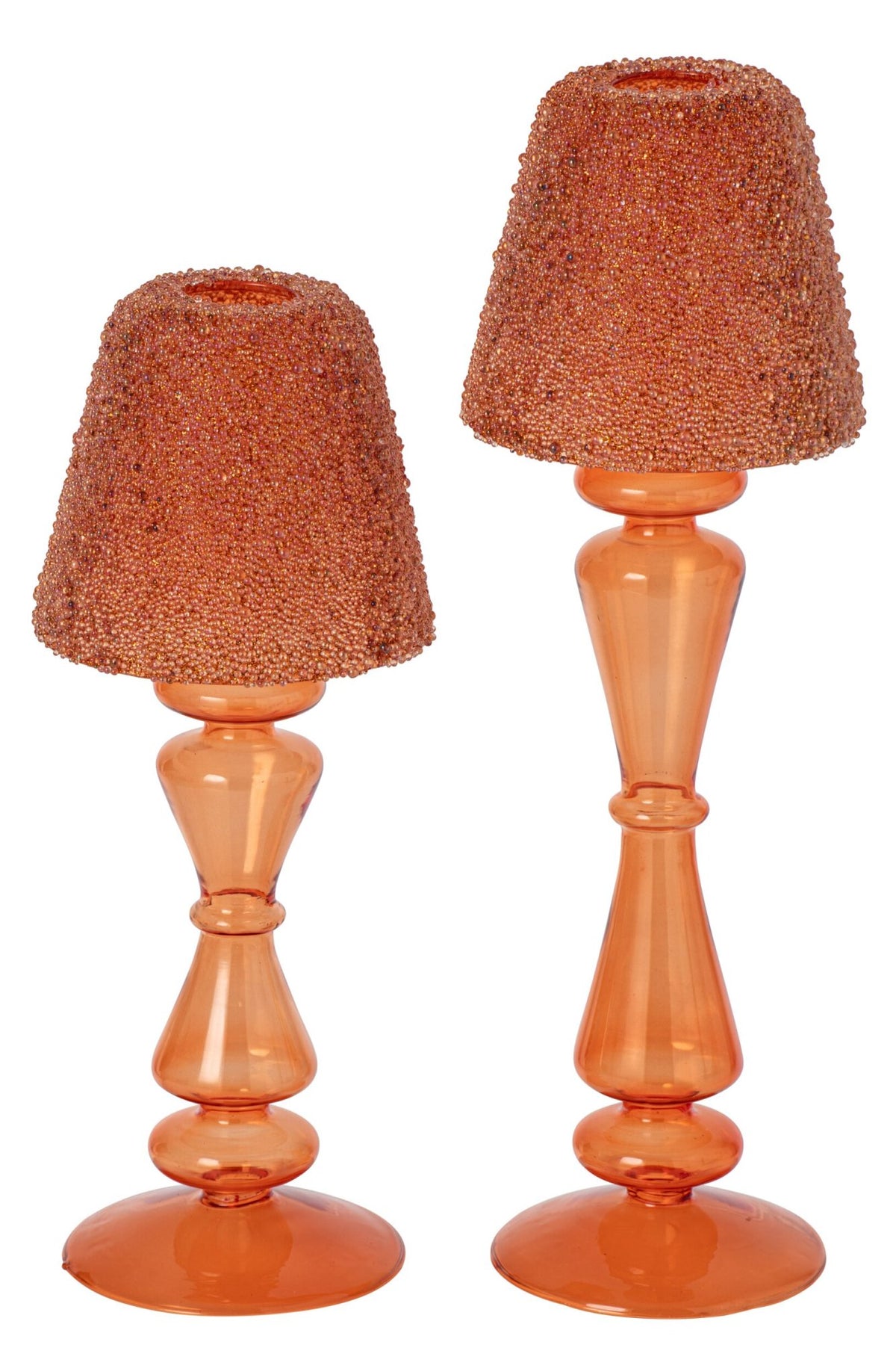 Theelichthouder Kralen Glas Oranje Large