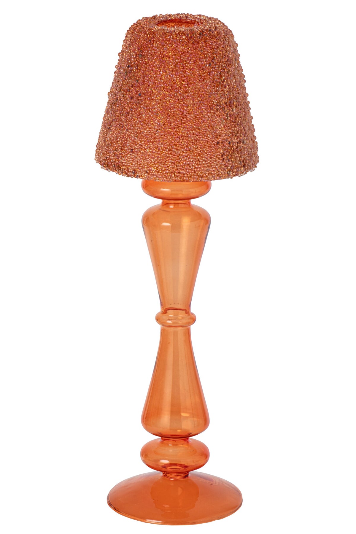 Theelichthouder Kralen Glas Oranje Large