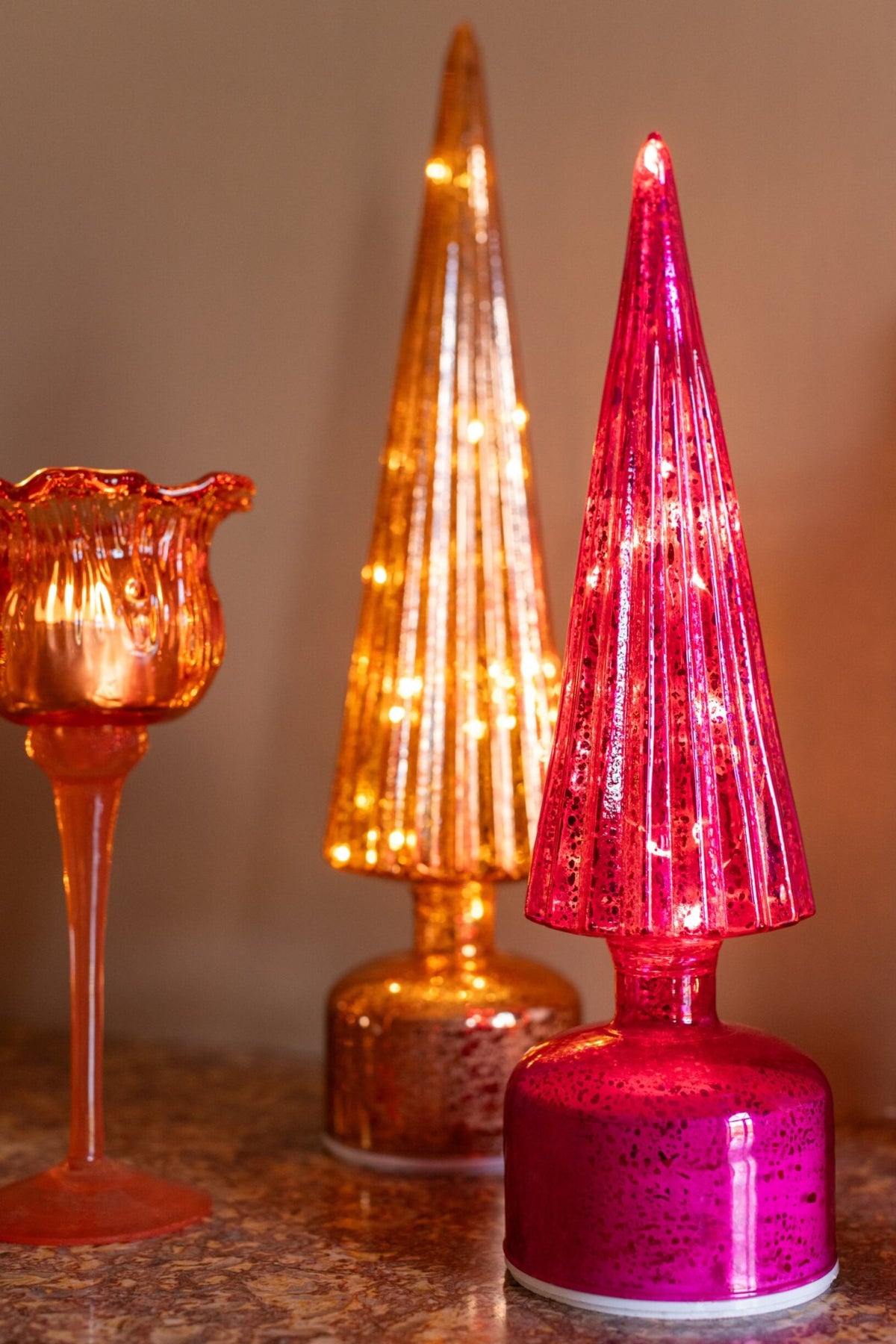 Tree LED Turning Crackled Glass Orange Large
