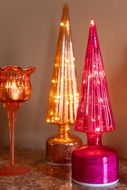 Tree LED Turning Crackled Glass Orange Large