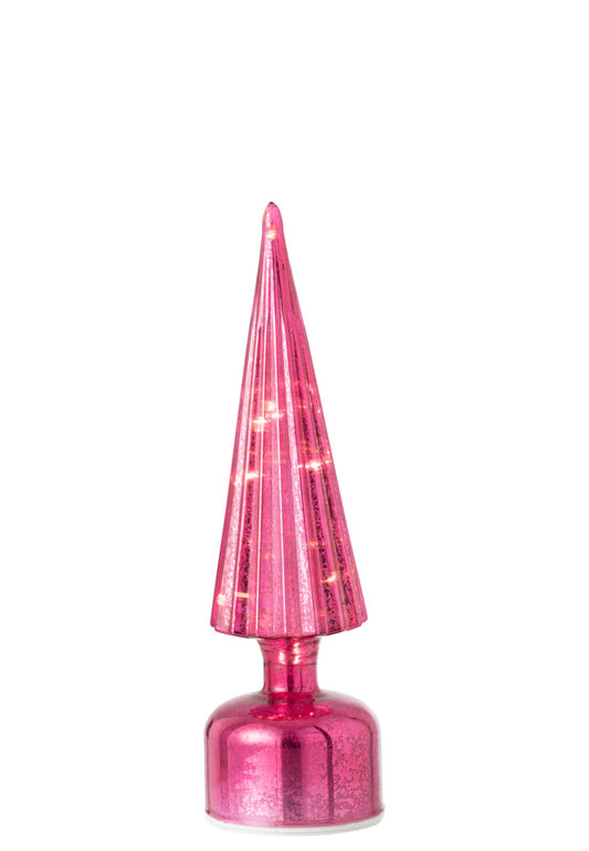 Tree LED Turning Crackled Glass Dark Pink Small