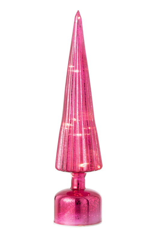 Tree LED Turning Crackled Glass Dark Pink Large