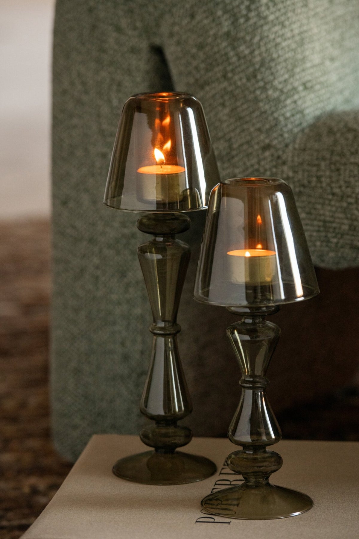 Theelichthouder Vintage Glas Olijfgroen Small