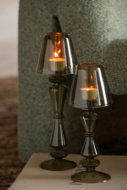 Theelichthouder Vintage Glas Olijfgroen Large