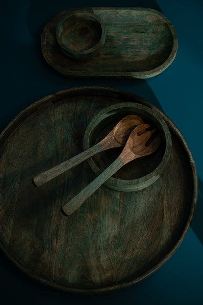 Dienblad mango hout donkergroen