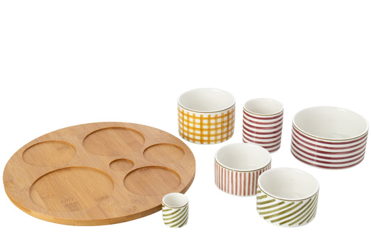 Large stoneware aperitif set, burgundy/olive
