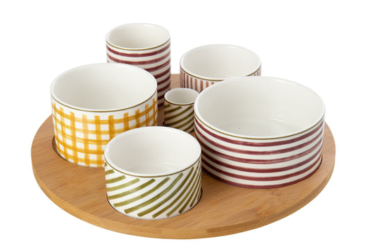Large stoneware aperitif set, burgundy/olive