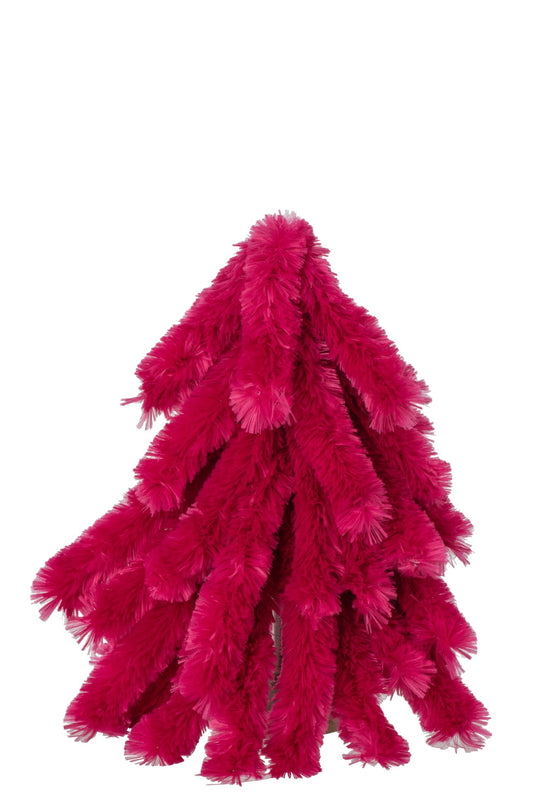 Christmas Tree Fluffy Polyester Fuchsia Small