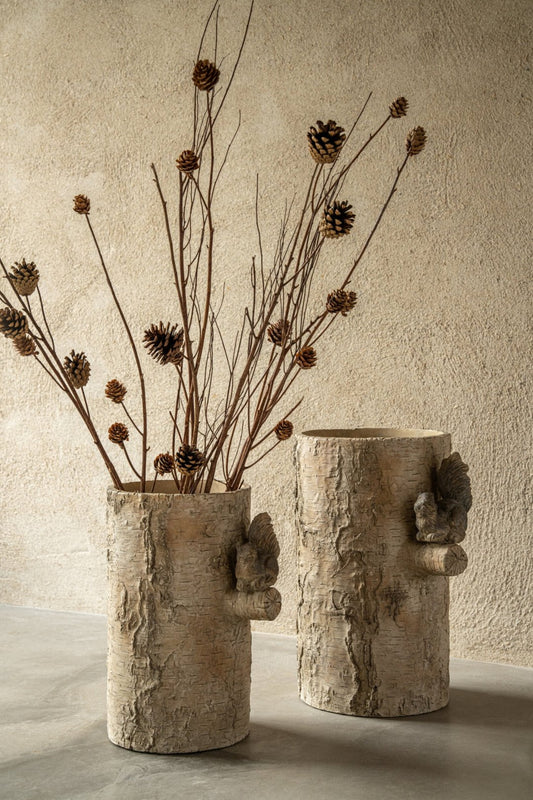 Vase Squirrel Cement Beige/Brown Medium