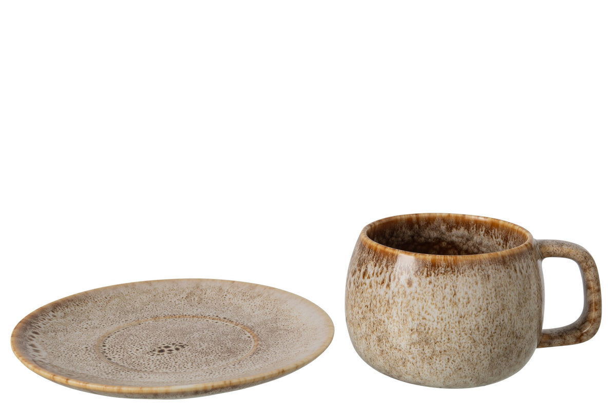 Set van 4 koffiekop + schotel porselein taupe