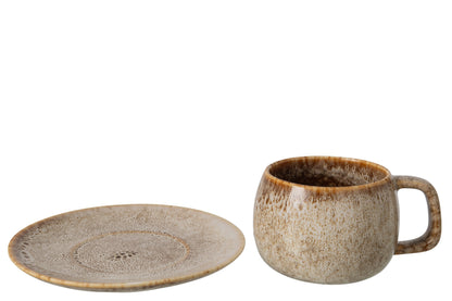 Set van 4 koffiekop + schotel porselein taupe
