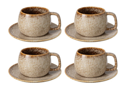 Set van 4 koffiekop + schotel porselein taupe