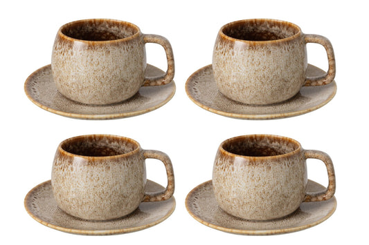 Set van 4 koffiekop + schotel porselein taupe