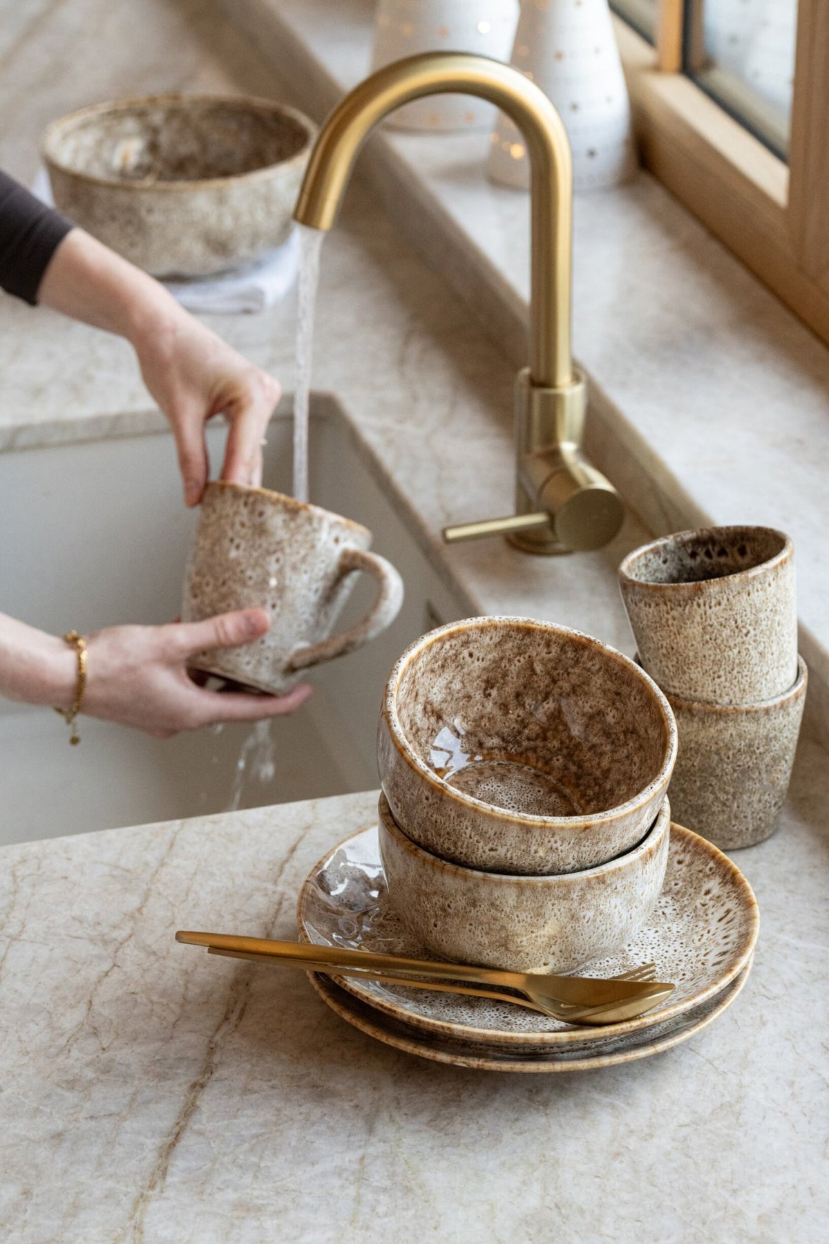 Set van 4 kop porselein taupe