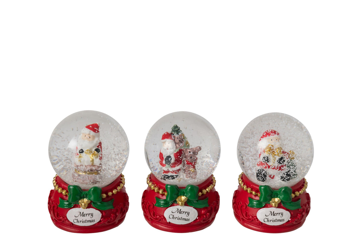 Water Globe Santa Claus Polyresin Green/Red Small Assortment Of 3