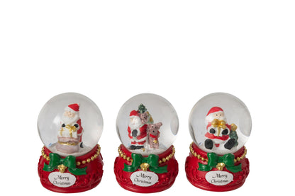 Water Globe Santa Claus Polyresin Green/Red Small Assortment Of 3