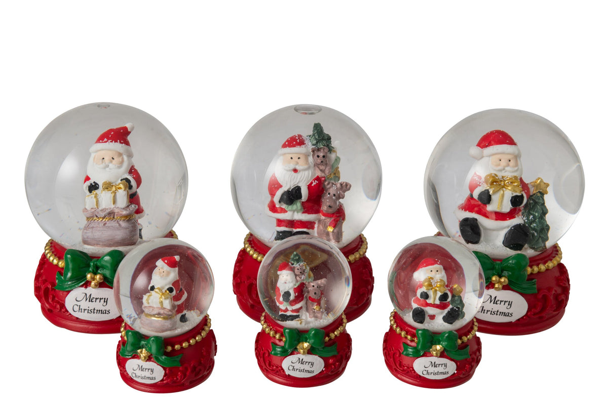 Water Globe Santa Claus Polyresin Green/Red Large Assortment Of 3