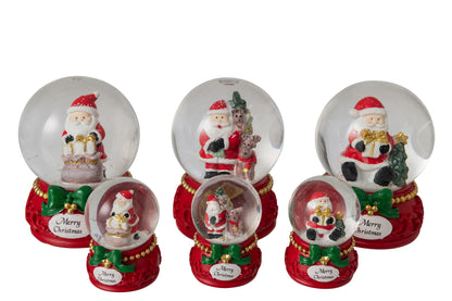 Water Globe Santa Claus Polyresin Green/Red Large Assortment Of 3