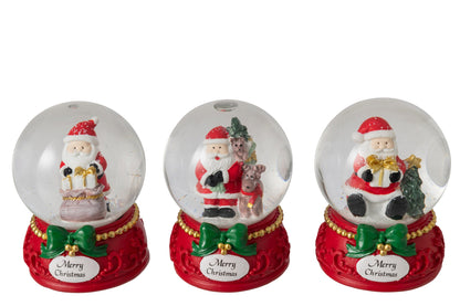 Water Globe Santa Claus Polyresin Green/Red Large Assortment Of 3