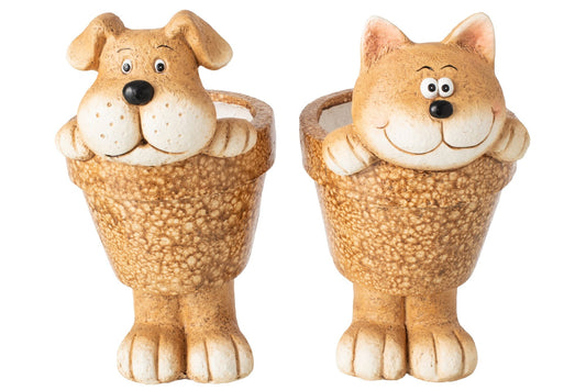 Dog + Cat In Pot Magnesium Caramel Assortment Of 2