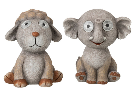 Elephant + Sheep Solar Polyresin Grey Assortment Of 2