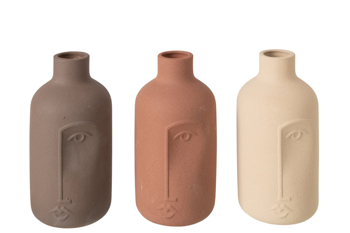 Vase Face Porcelain Ecru/Brown Large Assortment Of 3
