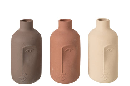 Vase Face Porcelain Ecru/Brown Large Assortment Of 3