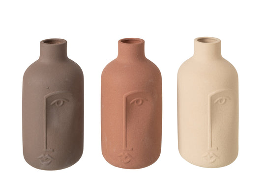 Vase Face Porcelain Ecru/Brown Large Assortment Of 3