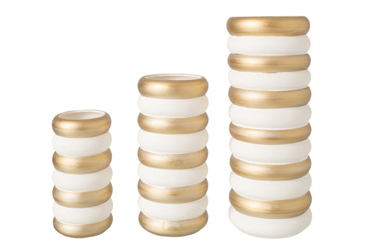 Set Of 3 Vase Porcelain Gold/White