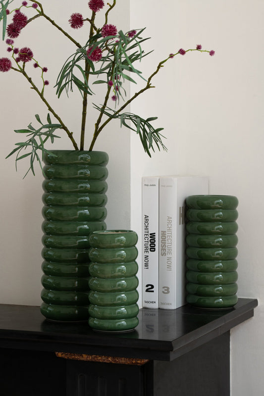 Set Of 3 Vase Alba Porcelain Green