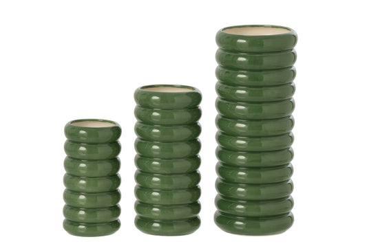 Set Of 3 Vase Alba Porcelain Green