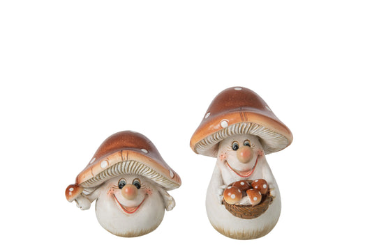 Mushroom Polyresin Brown/White Small Assortment Of 2