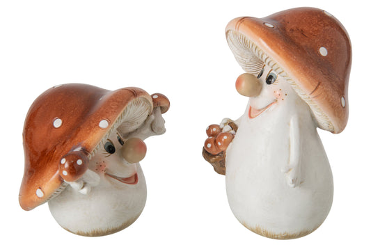 Mushroom Polyresin Brown/White Large Assortment Of 2