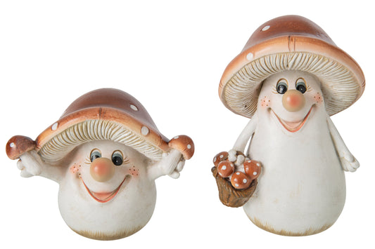 Mushroom Polyresin Brown/White Large Assortment Of 2