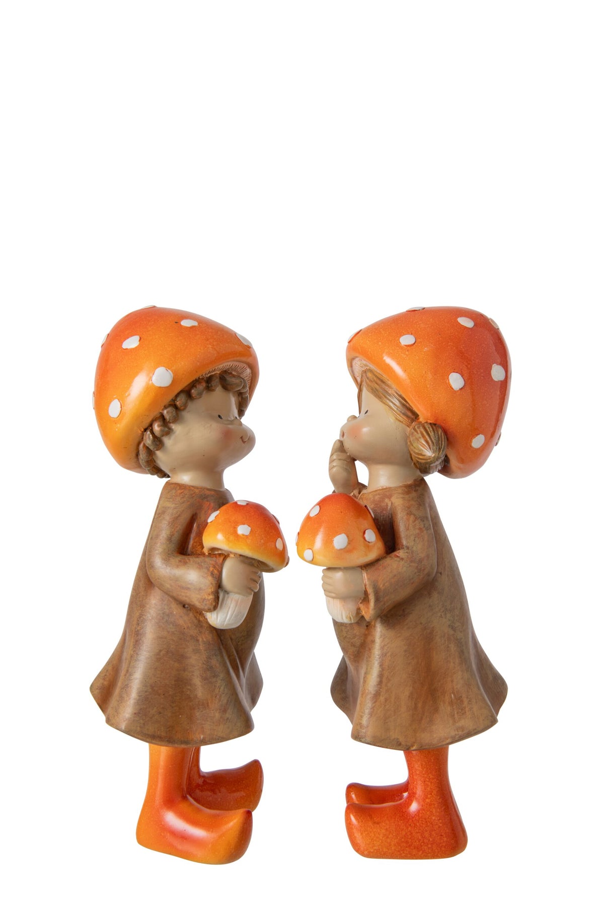 Boy/Girl Mushroom Polyresin Beige/Orange Large Assortment Of 2
