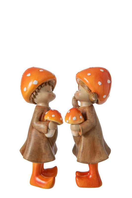 Boy/Girl Mushroom Polyresin Beige/Orange Large Assortment Of 2