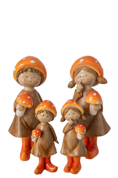 Boy/Girl Mushroom Polyresin Beige/Orange Large Assortment Of 2