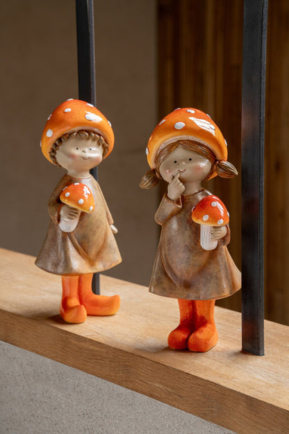 Boy/Girl Mushroom Polyresin Beige/Orange Large Assortment Of 2