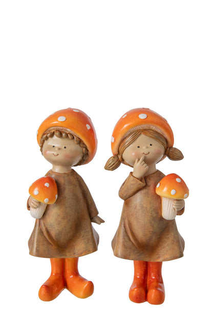 Boy/Girl Mushroom Polyresin Beige/Orange Large Assortment Of 2
