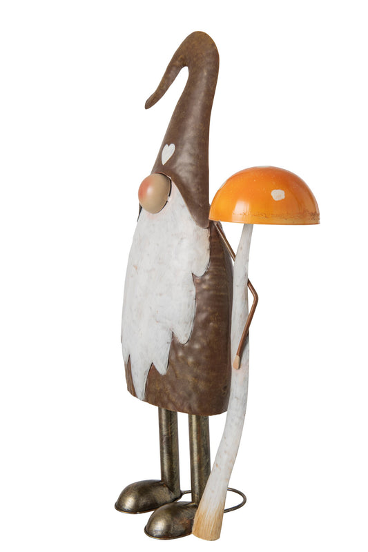 Gnome Mushroom Metal Taupe/Orange Large