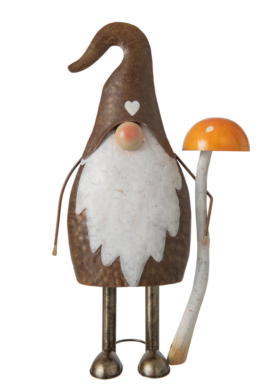 Gnome Mushroom Metal Taupe/Orange Large