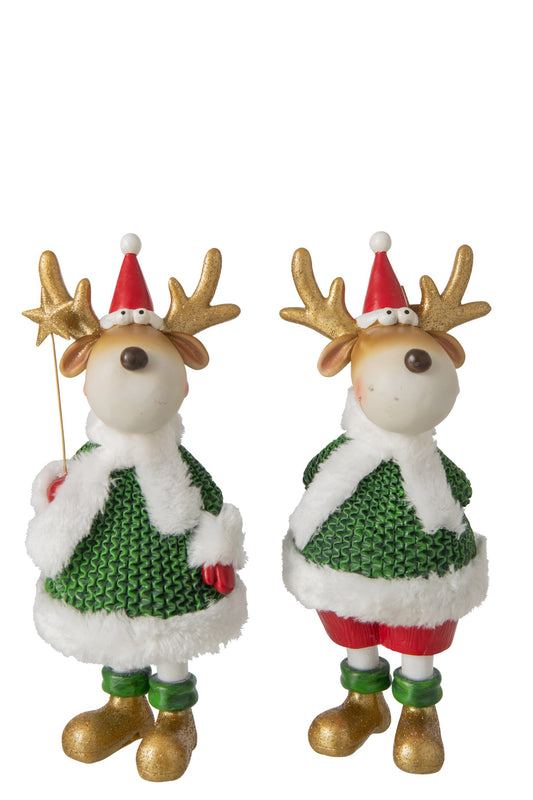 Reindeer Winter Clothes Polyresin Dark Green/Christmas Red Large Assortment Of 2