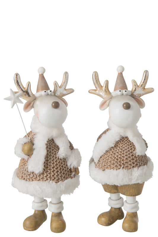 Reindeer Winter Clothes Polyresin White/Beige Large Assortment Of 2