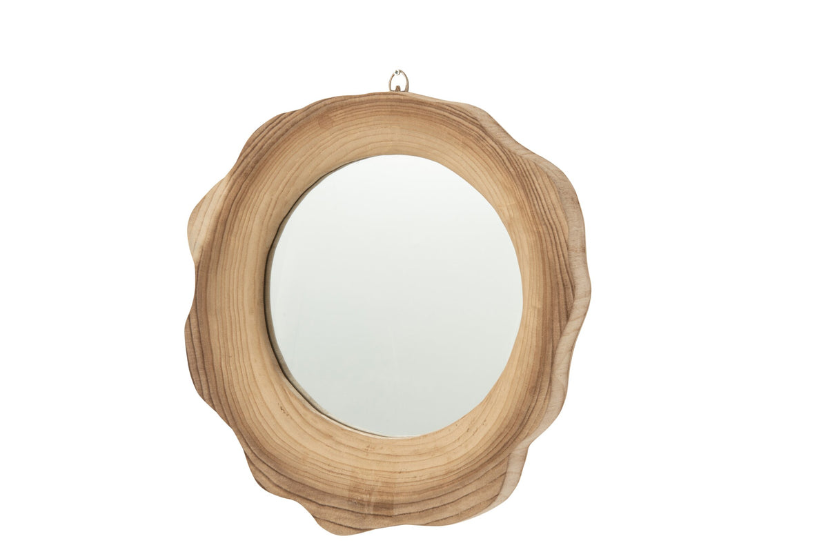 Wall Mirror Ribbed Paulownia Wood Natural Small