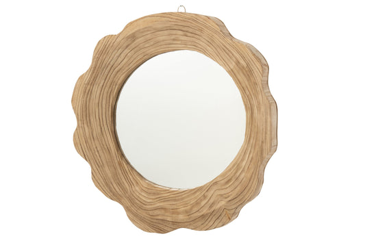 Wall Mirror Ribbed Paulownia Wood Natural Large